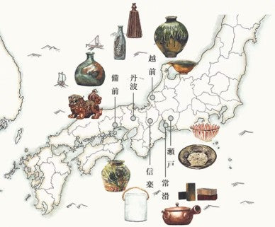 Japan's six ancient kilns, map