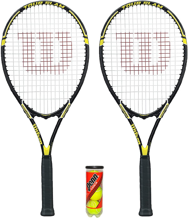 liefde keten Beschikbaar 2 x Wilson Tour Slam Yellow Tennis Racket Set with 3 Tennis Balls -  Racketworld UK