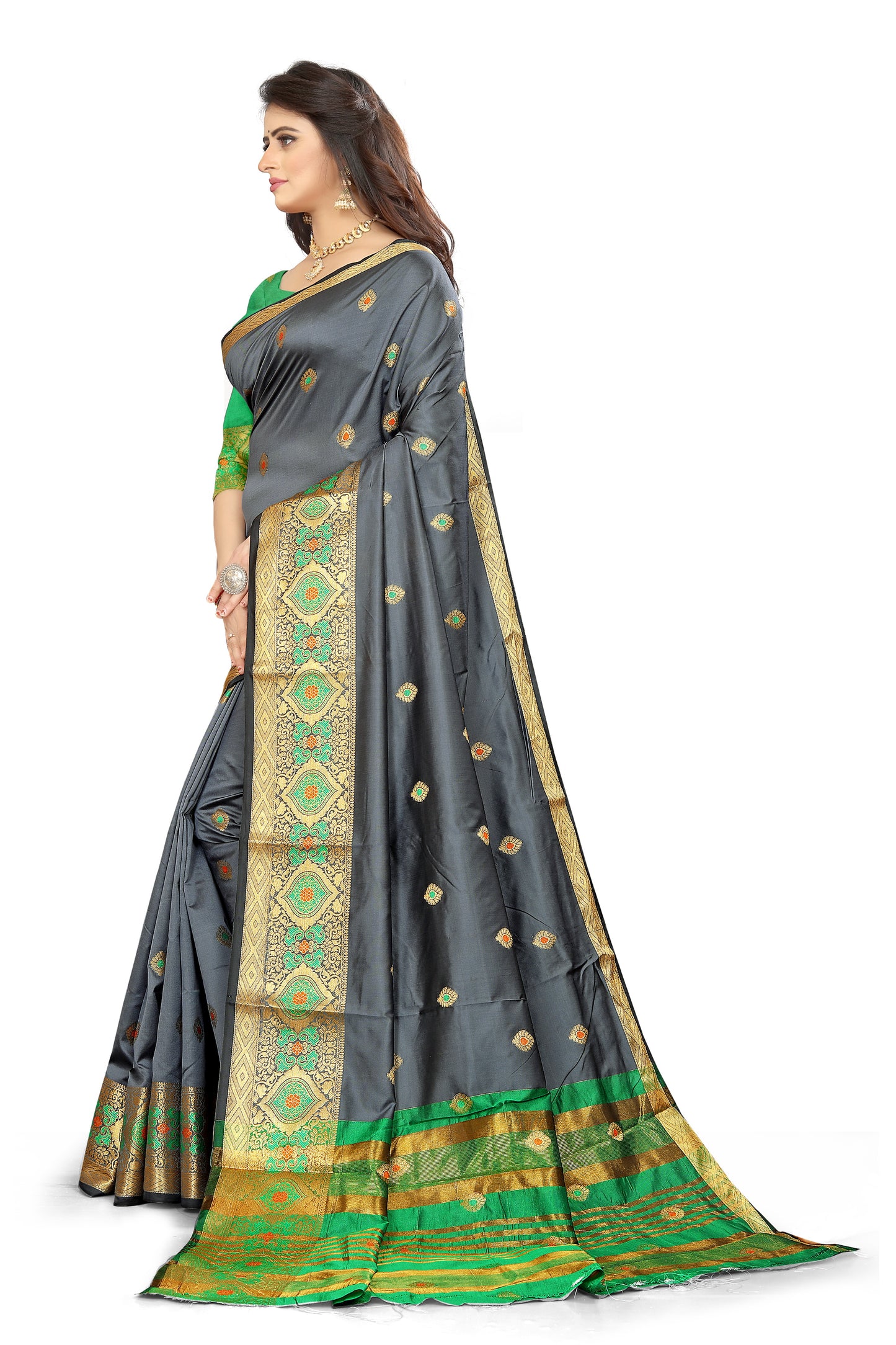 Maithili Silk Grey Weaving Saree With Blouse - BEST SAREE