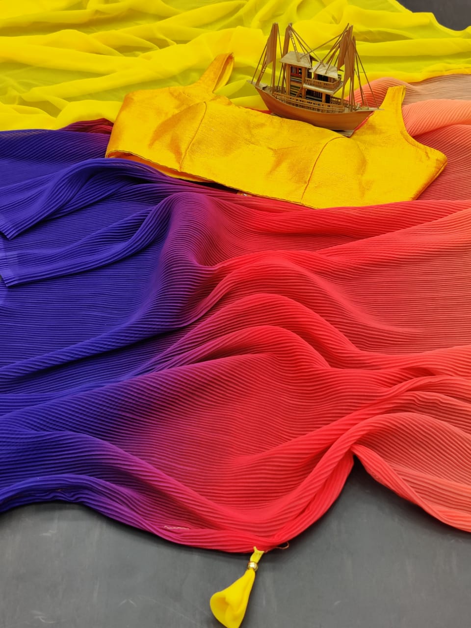 Multicolor Georgette With Digital Print Pleasted Weork Sarre - BEST SAREE
