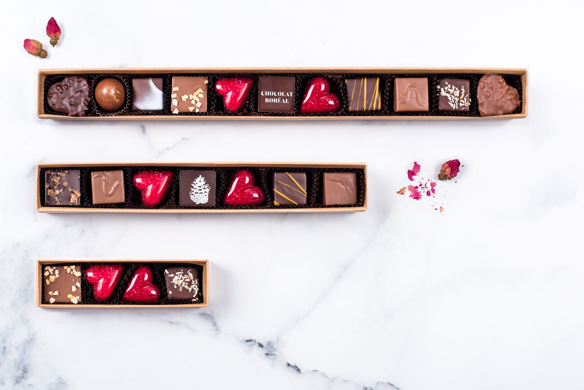 Boîte Rouge Fluo de chocolats St Valentin