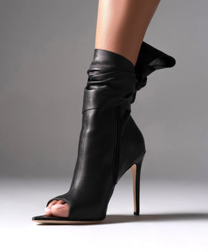 Bowtie Detail Women's Peep Toe Genuine Leather Pointed Toe Stiletto Heel Side Zipper Ankle Boots - jenell_harbin