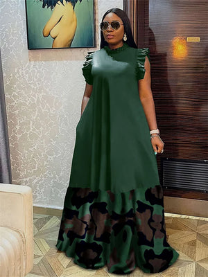 Patchwork Camo/Polka Dot/Leopard Hem Sleeveless Maxi Dress - jenell_harbin