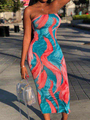 Sleeveless Tie-Dye/Striped Strapless Bodycon Maxi Tube Dress to 3X Plus Size - jenell_harbin