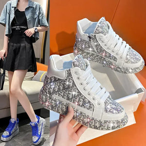 Glitter Sparkle Colored Embroidered Ladies High Top Sneakers - jenell_harbin