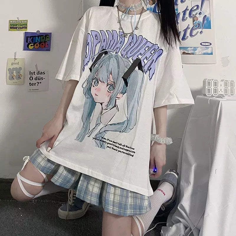 Drama queen anime front graphic oversized tee - Eden London