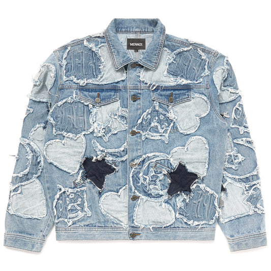 Mennace Denim Jacket With Abrasions In Light Pink