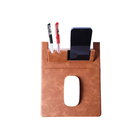 A sleek, portable and eco-friendly mousepad with phone and pen holders. Emboss this with your company logo to make this the perfect hybrid work swag.