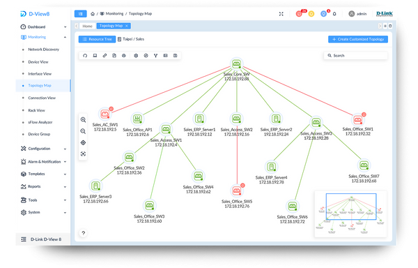 Outil de gestion de réseau D-Link Topologie D-View 8