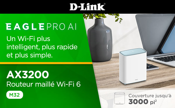 Offrant des performances Wi-Fi 6 de nouvelle génération haut de gamme dans un design convivial, le routeur maillé Wi-Fi 6 Eagle Pro AI AX3200 (M32) a la vitesse, la capacité et la portée nécessaires pour répondre aux demandes intenses de réseau domestique