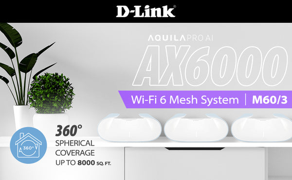 D-Link AQUILA PRO AI AX6000 Wi-Fi 6 Mesh System 3-pack covers up to 8000 sq. ft.