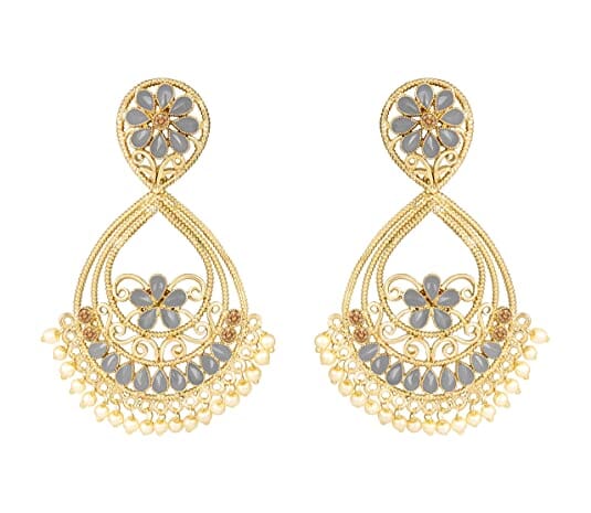 JFL - Jewellery for Less Gold Plated Drop Shape Floral Stone Studded Dangler Earrings for Women and Girls JFL 