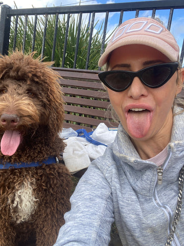 Picture of Lauren Levy, founder of Naked Pear with dog Buthelezi - don't take things so seriously and remember to have fun too!