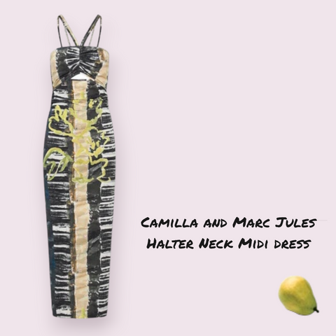 Camilla and Marc Jules Midi dress halter neck print yellow black white