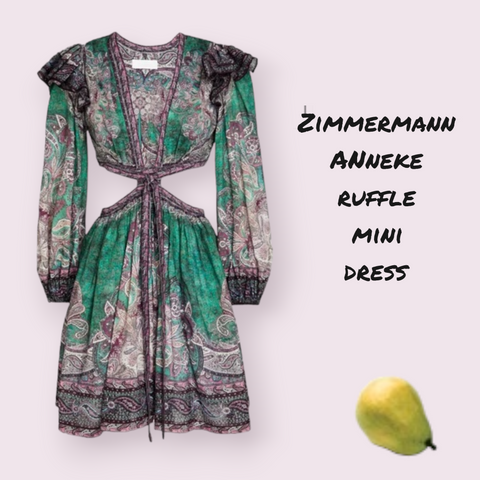 Zimmermann Anneke Ruffle Mini dress green cutout long puff sleeve