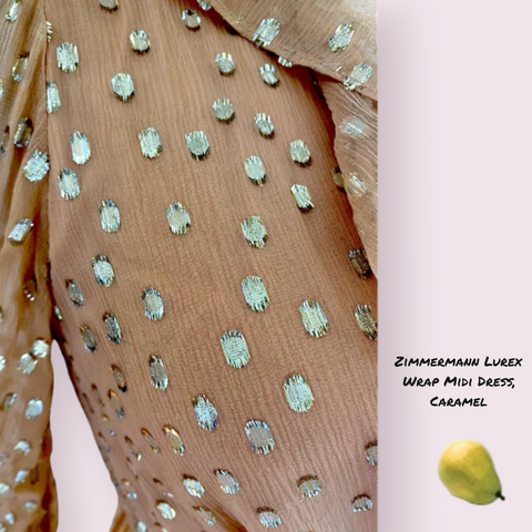 Zimmermann Lurex Wrap Midi dress caramel gold shine