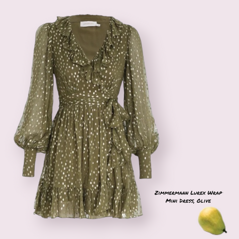 Zimmermann Lurex Wrap Mini dress olive khaki green gold shiny party dress