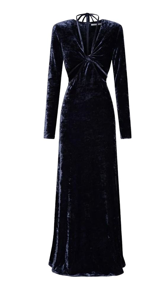 CAMILLA AND MARC Brooks Dress Maxi Cut Outs Stretch Velvet Navy