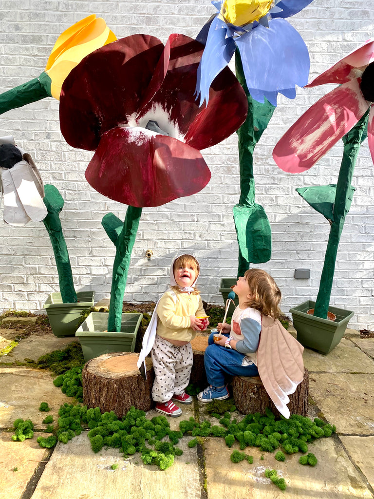 Giant paper mache flowers for british vogue photoshoot