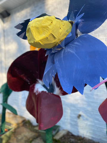 Blue paper mache flower