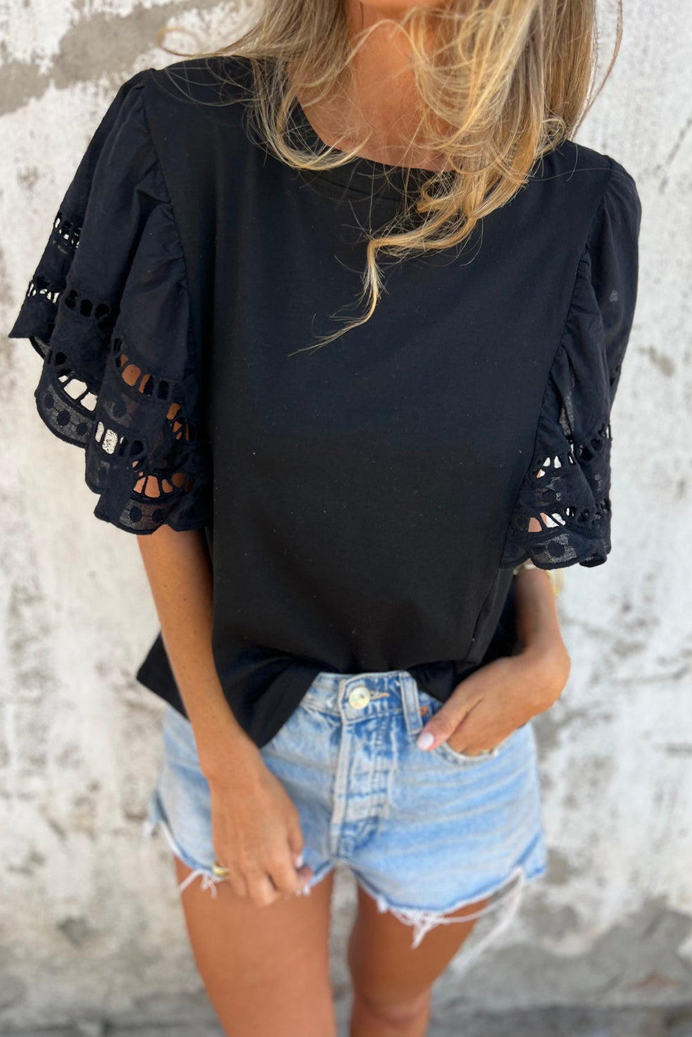 Black Hollow Embroidered Top RTS