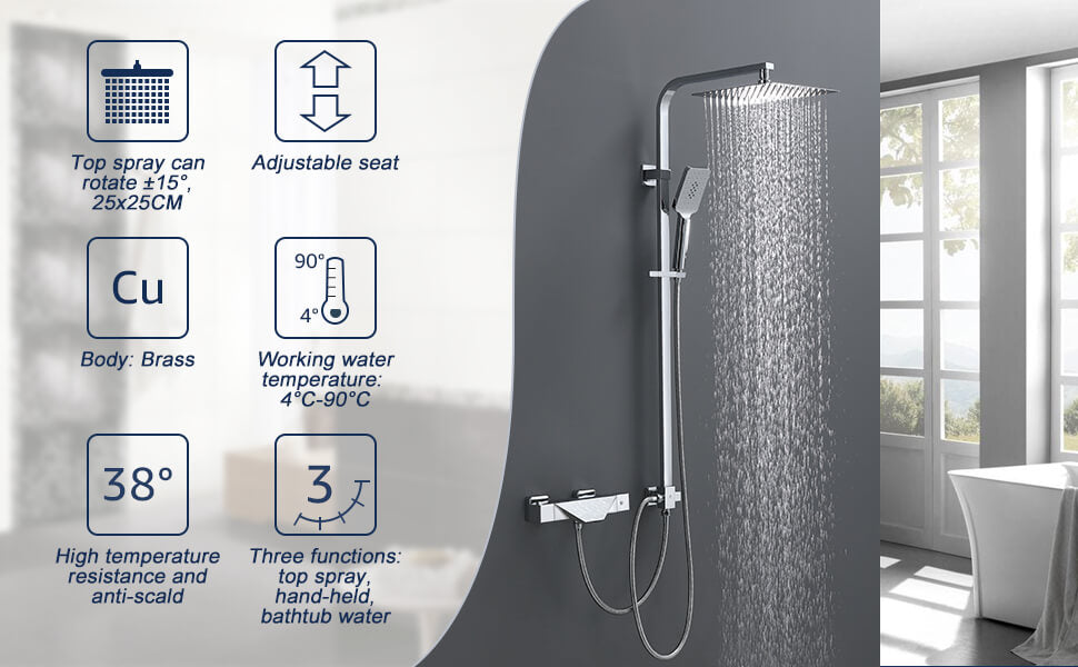 Bath thermostatic shower mixer Waterfall mixer