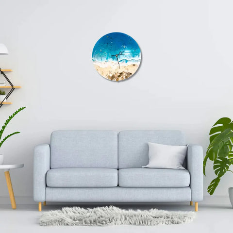 Unique Ocean Blue Waves Resin Wall Clock,  Modern Seaside Serenity, Decorative Resin Wall Clock with Beachy Vibes,  Handcrafted Epoxy Clock, Resin Art Wall Decor