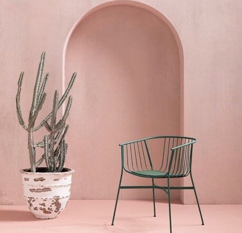 arch painted with lime wash chair cactus palm springs, modern Nuevo Spanish architecture
