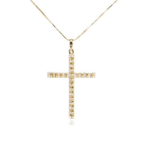 14K Gold Cross 0.5 ct Diamond Pendant Necklace