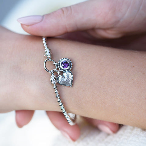 Heart and Birthstone Charm Stretch Bracelet