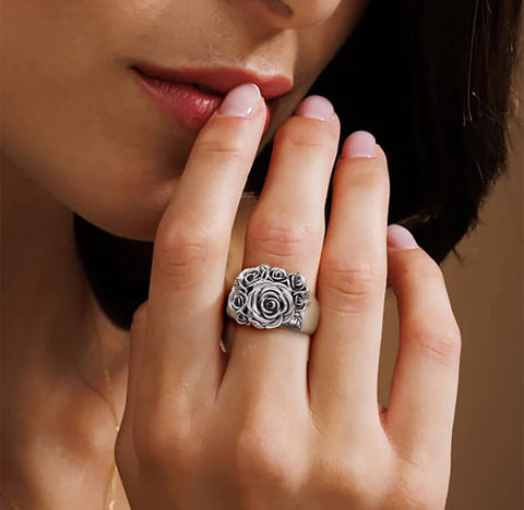 Sterling Silver Gathered Rose Ring