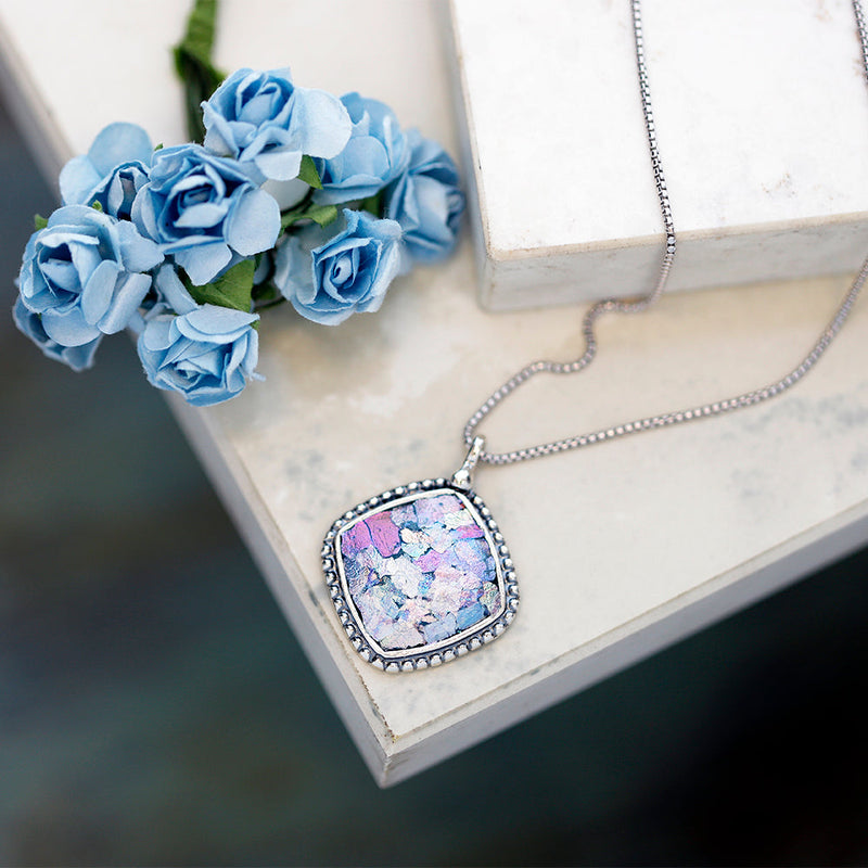 Roman Glass Diamond-Shaped Pendant Necklace Sterling Silver - dannynewfeld