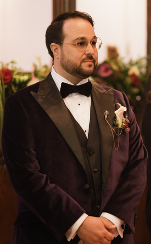 Christopher Lambe in a Purple crushed velvet tux.