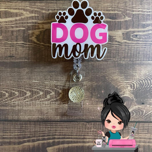 Dog Mom USA Flag Fashion Badge Holder Metal Badge Reel Cute