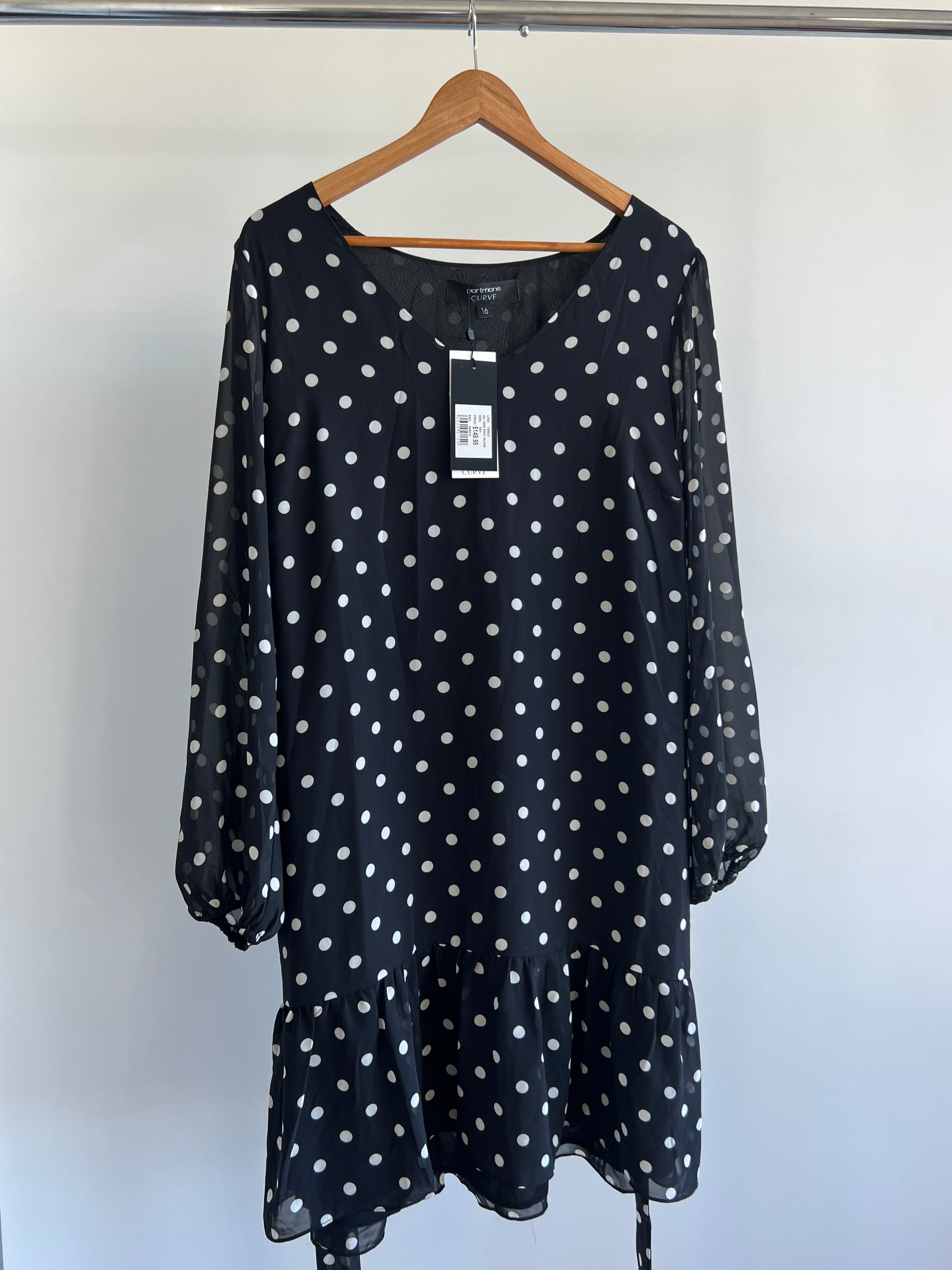 Portmans Black Polka Dot Dress - 16+ – flashbackshop.com.au