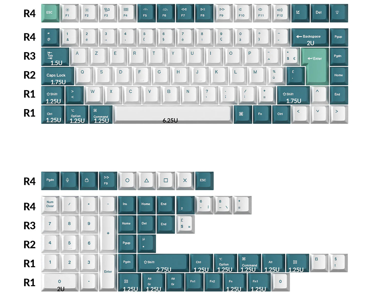 Cherry Dye-Sub PBT Full Set Keycap Set - White Mint -FR-ISO