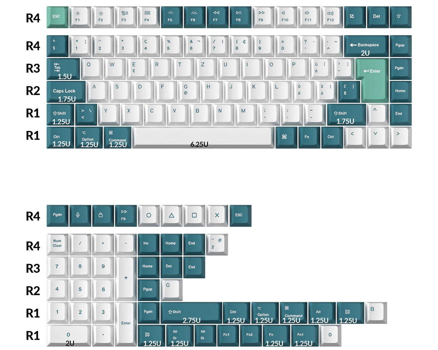 Cherry Dye-Sub PBT Full Set Keycap Set - White Mint -Swiss-ISO