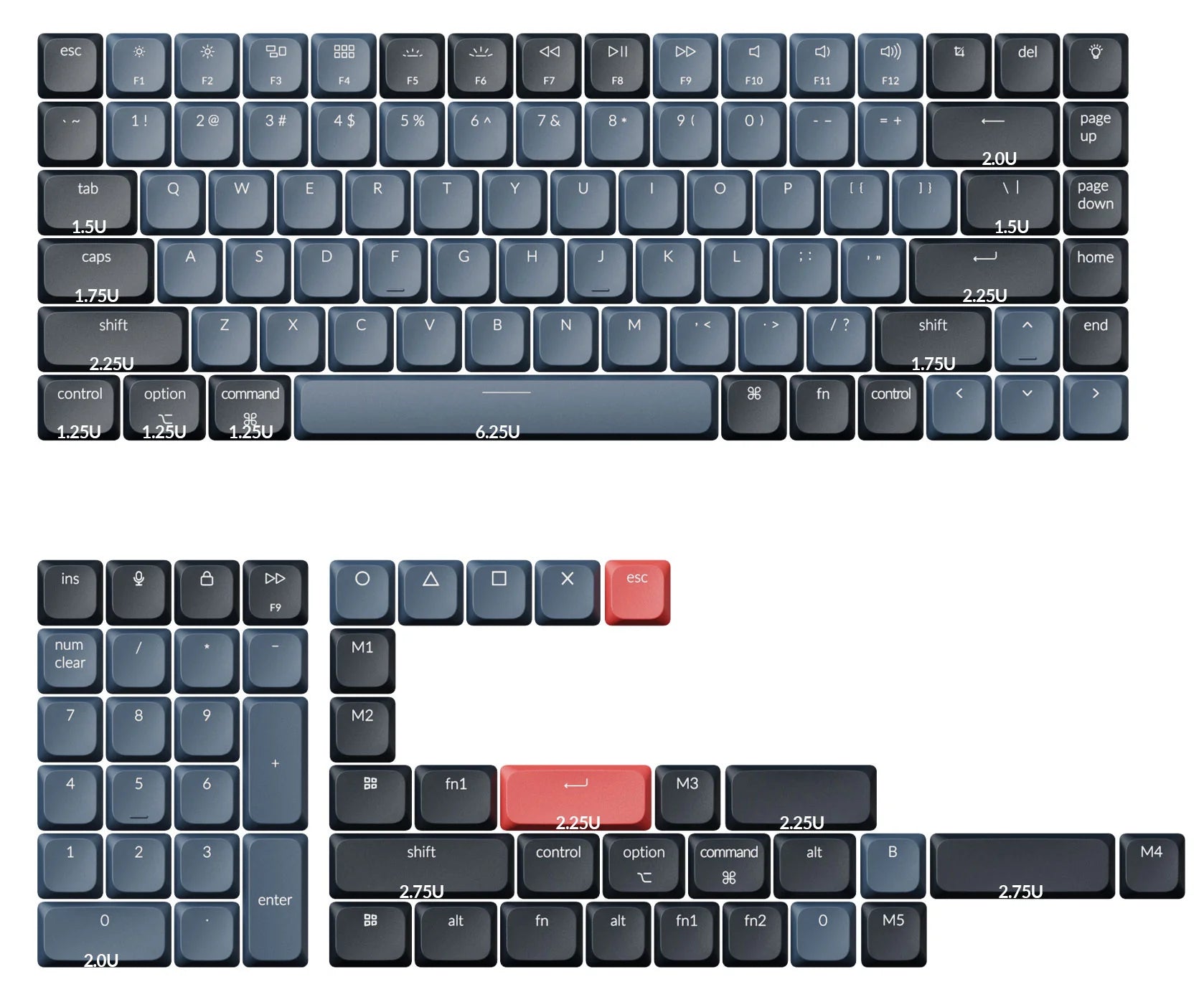 Keychron low profile ABS keycap full keycap set white on black