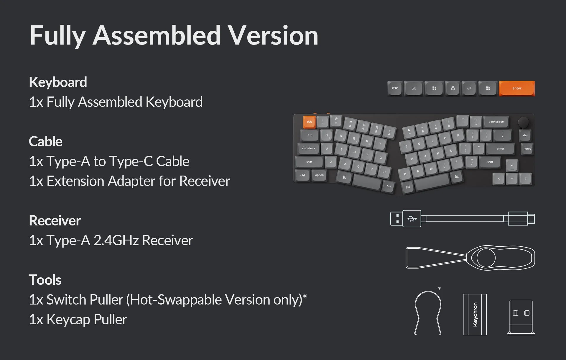 Package list of the Keychron K11 Max Wireless Mechanical Keyboard