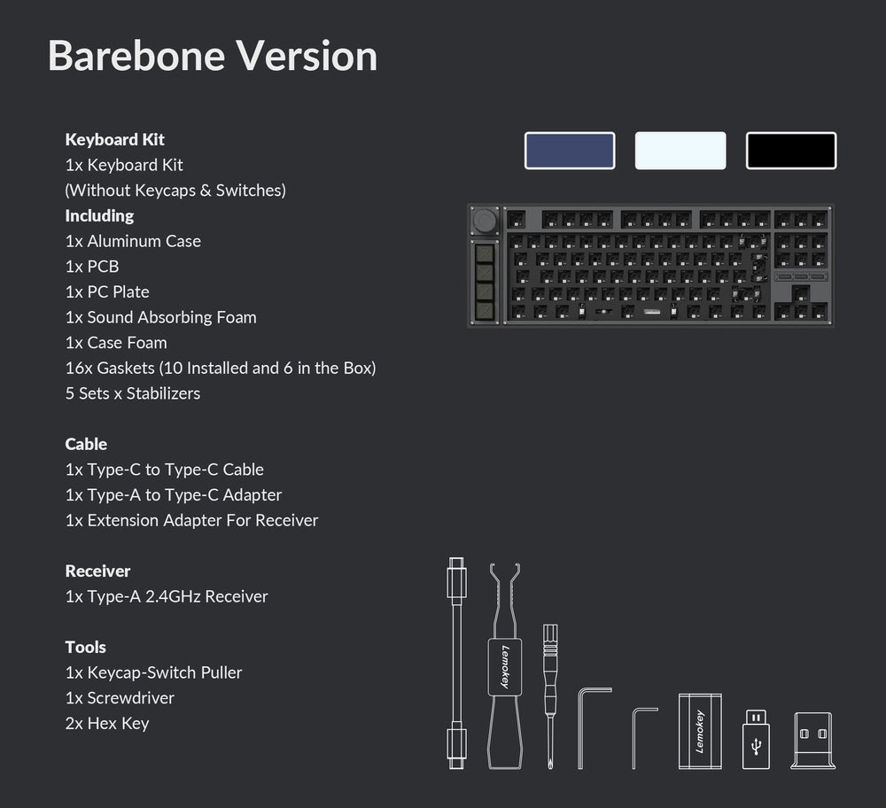 Package list of Lemokey L3 QMK Custom Keyboard Barebone