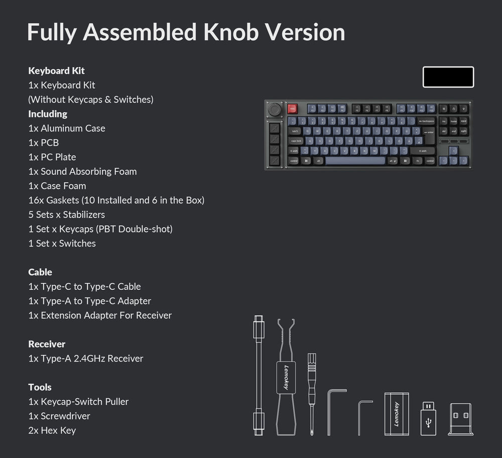 Package list of Lemokey L3 QMK Custom Keyboard Barebone