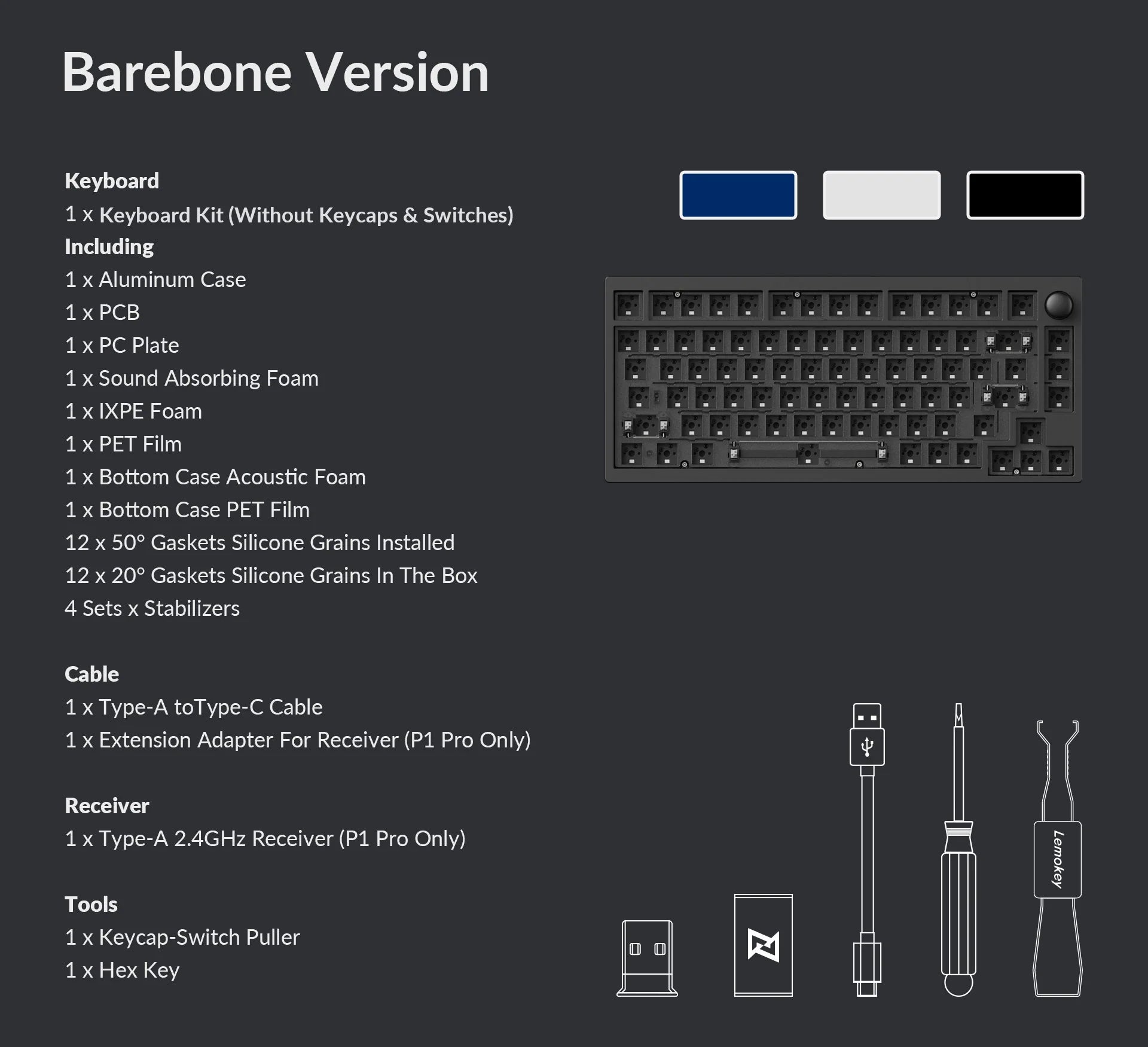 Package list of Lemokey P1 barebone knob version