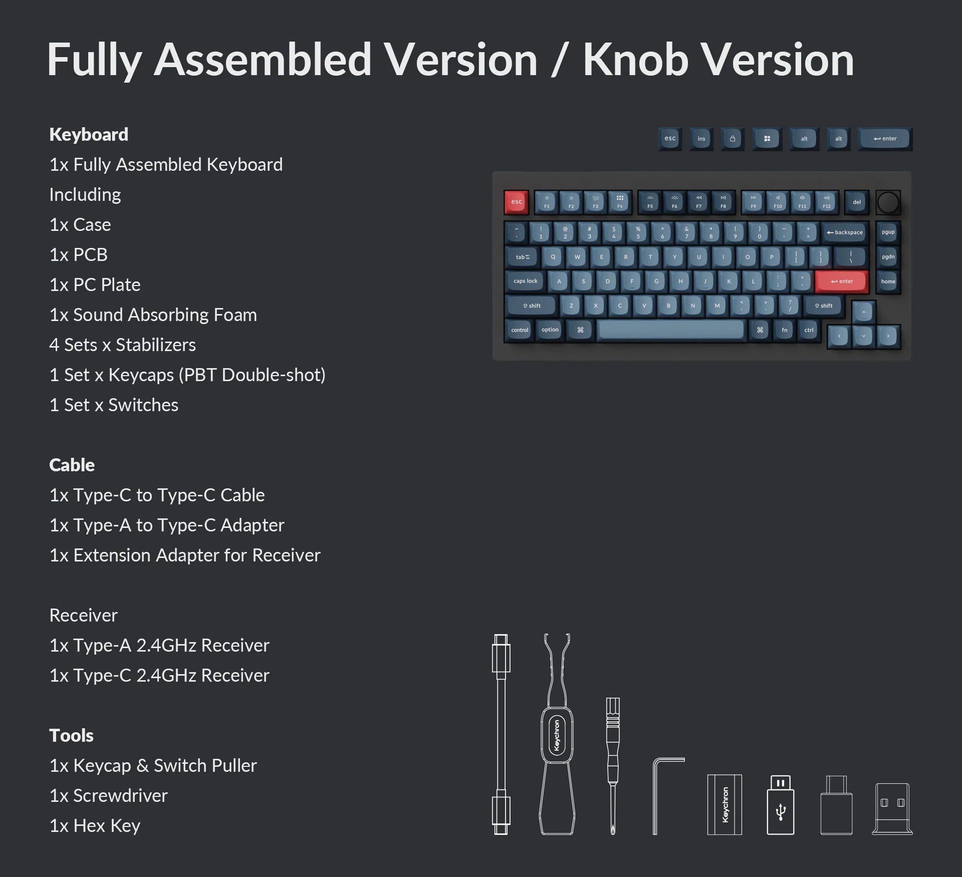 Packing list of Keychron V1 Max QMK/VIA Wireless Custom Mechanical Keyboard