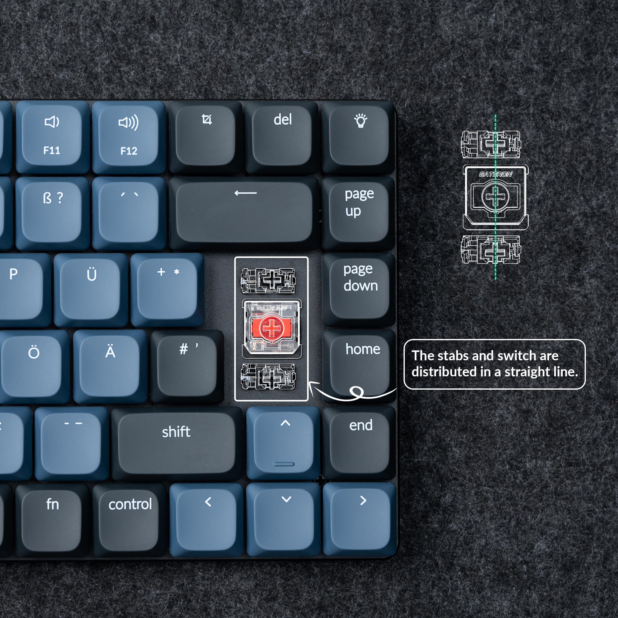 Redesigned Stabilizers of Keychron K3 Pro QMK/VIA ultra-slim custom mechanical keyboard low-profile ISO layout