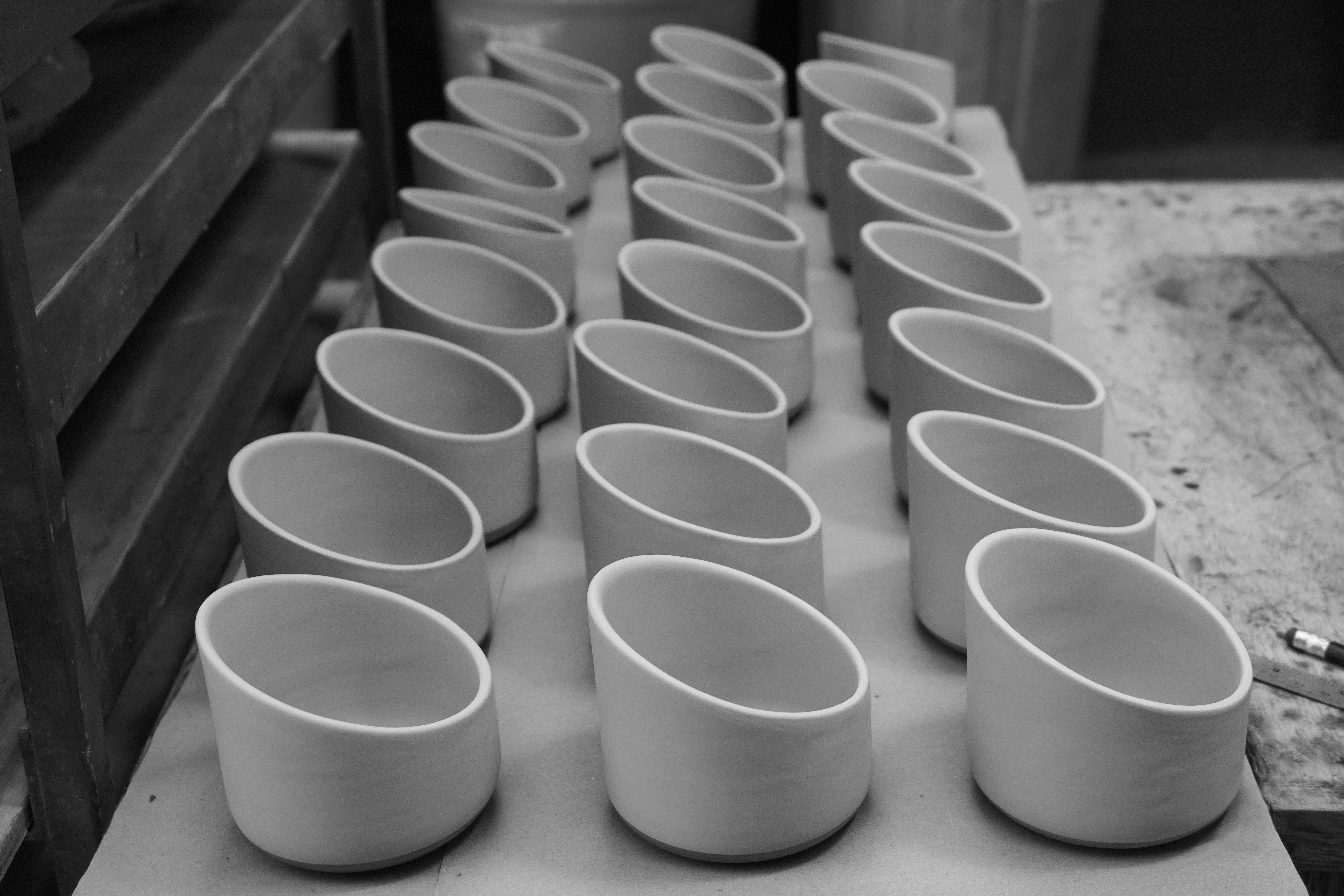 Our handmade clay ceramic shades in various stages of production. Photo supplied by Gaya ceramics