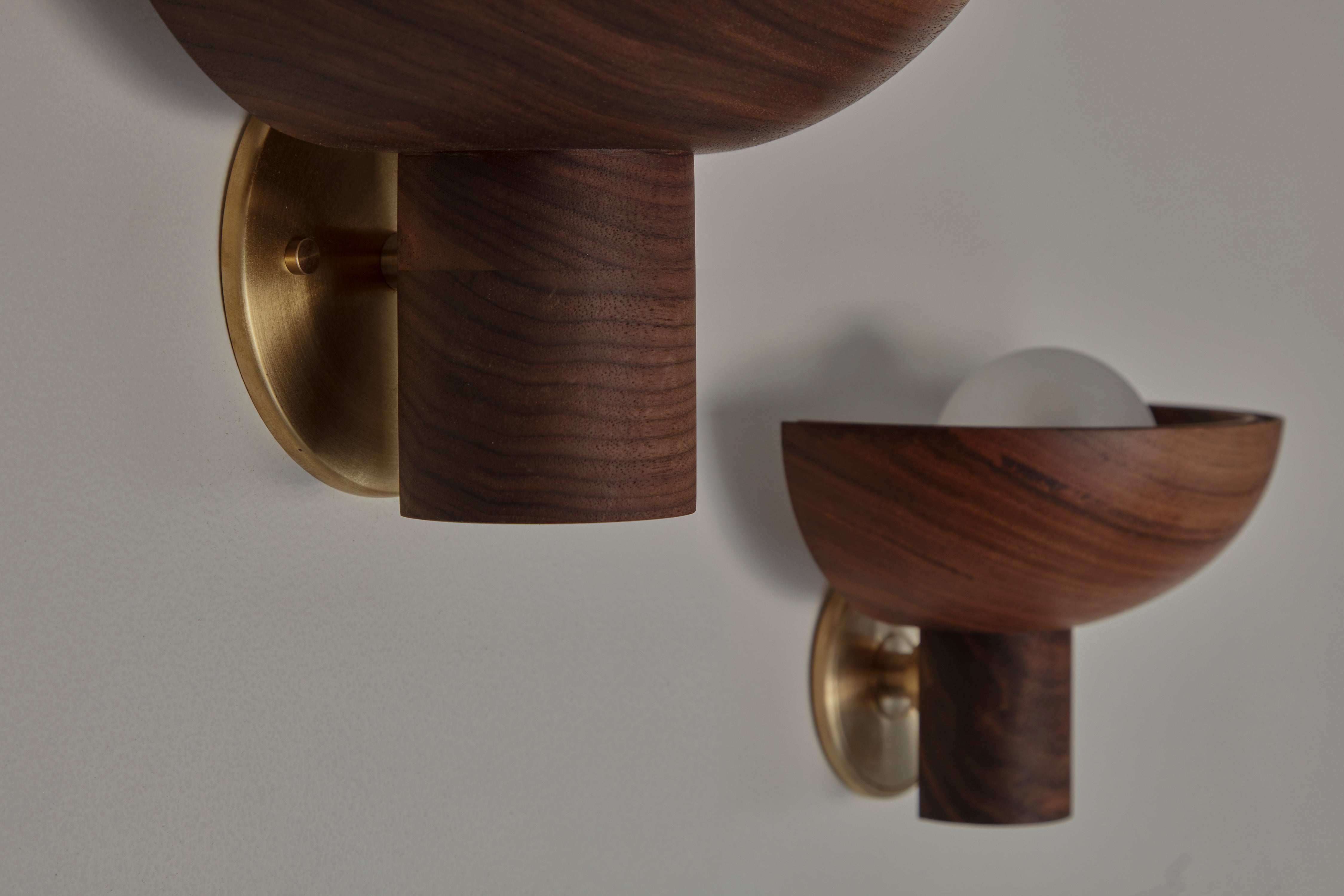 Selene Uplight, Small & Large in Walnut & Brass. Photographed by Aaron Chapman.