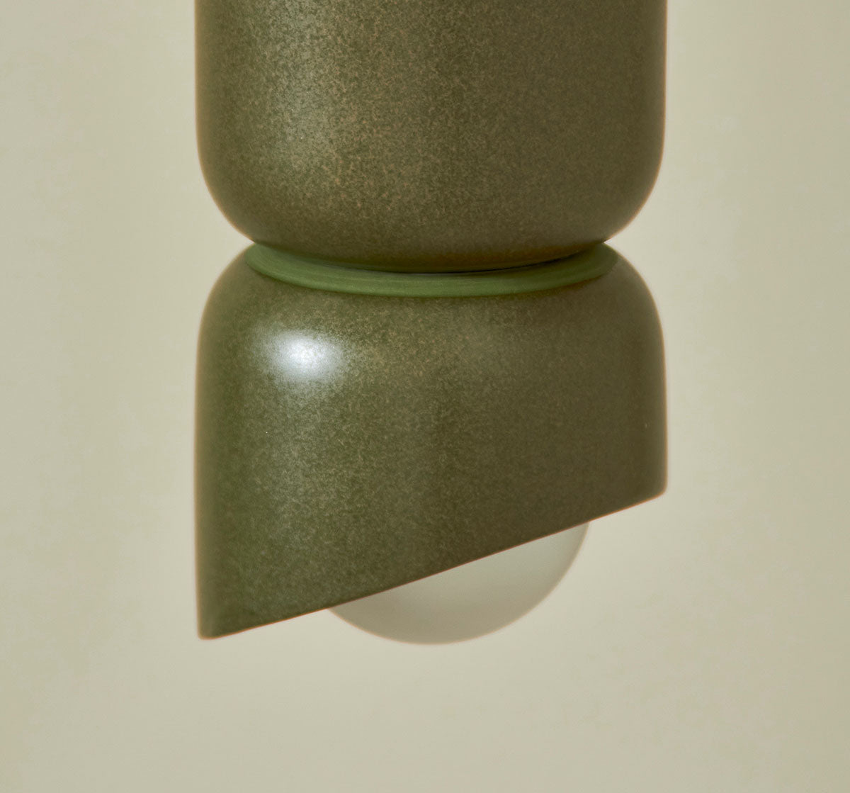 Close Up of the Marz Designs Terra 1.5 Pendant Light w/ Solid Rod in Olive.