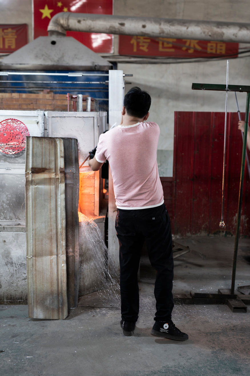 Each of glass piece is mouth-blown and handmade.