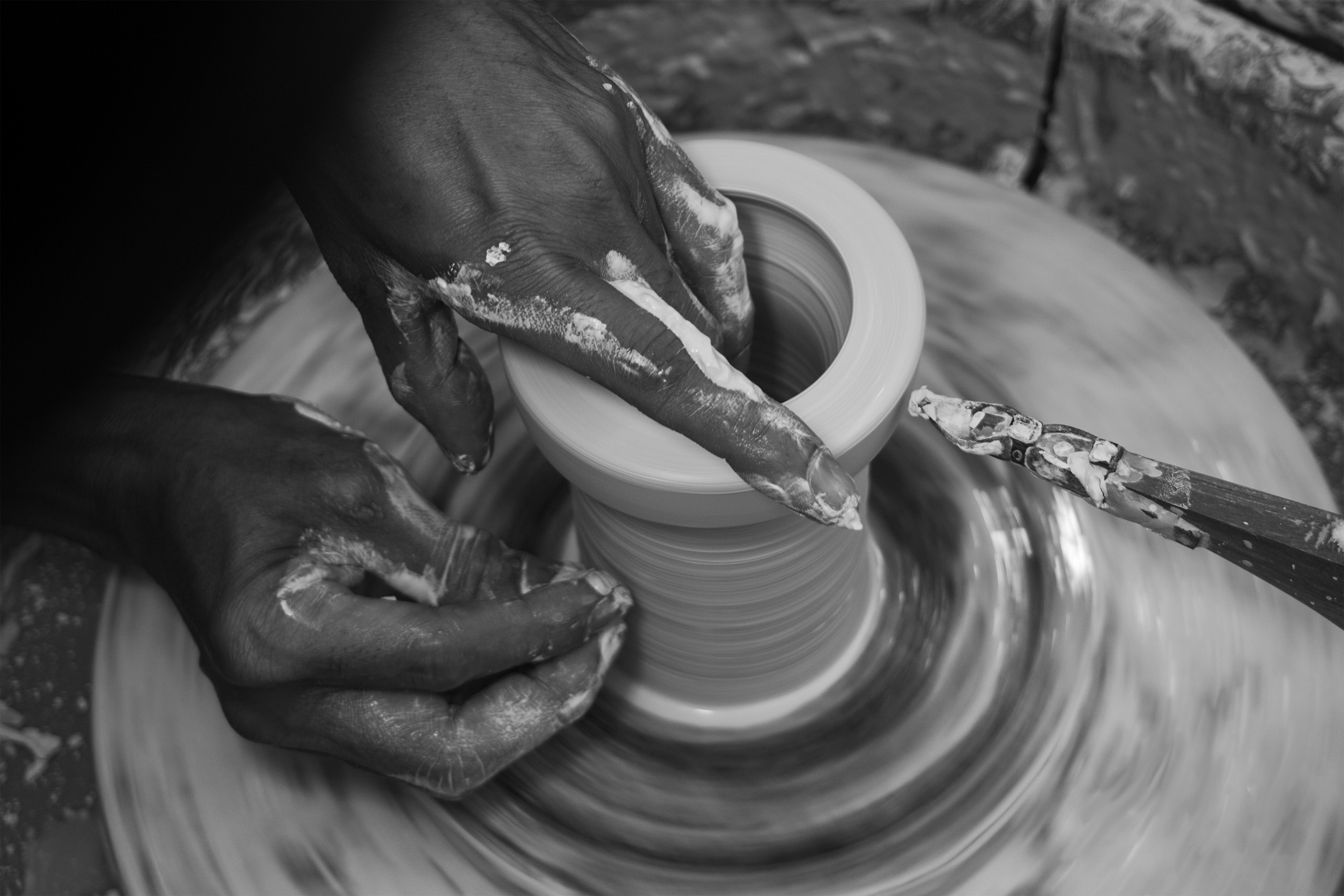 Our handmade clay ceramic shades in various stages of production. Photo supplied by Gaya ceramics.