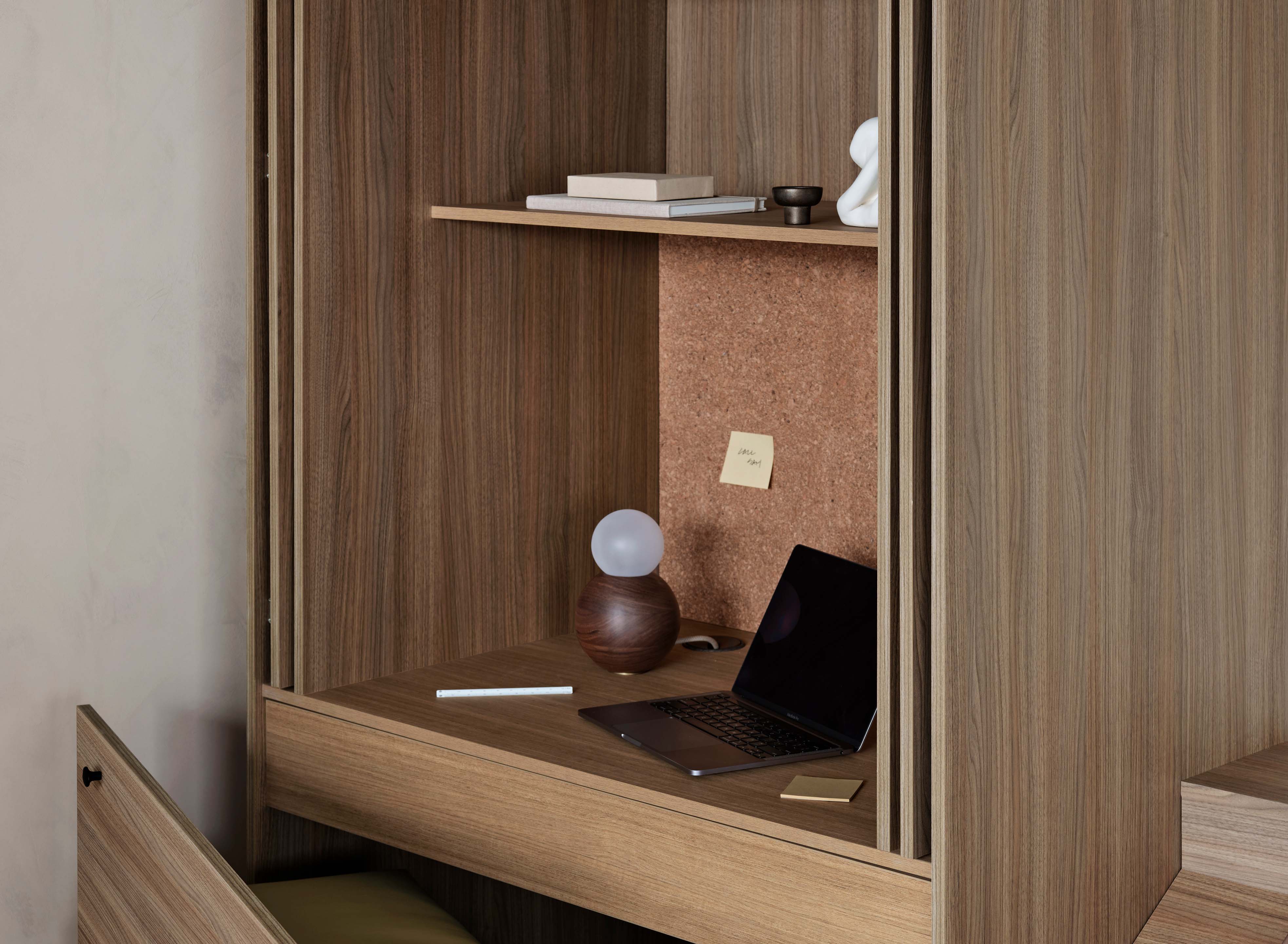 Sphere Table Light in Walnut. Project by Laminex. Designed by CJH Studio. Photographed by James Geer.